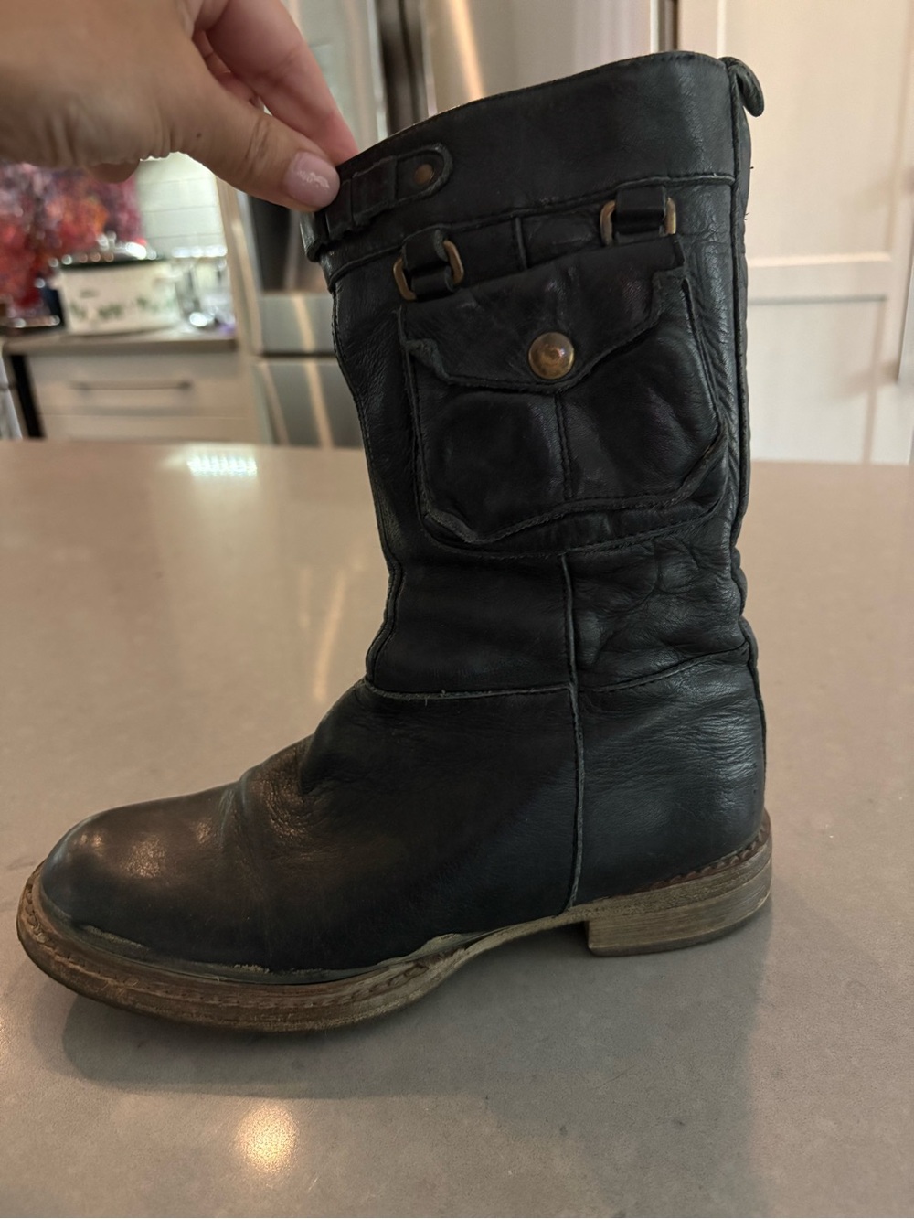 Ras Black Leather Combat Moto Boots